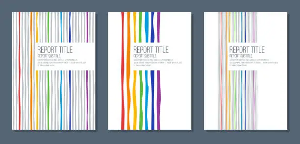 Vector illustration of cover for report brochure flyer with rainbow colors curved stripes