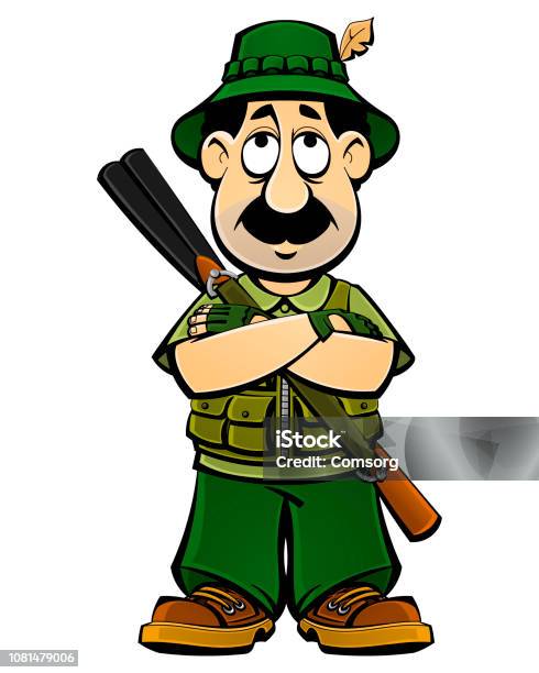 Cartoon Hunter With A Gun Stock Illustration - Download Image Now
