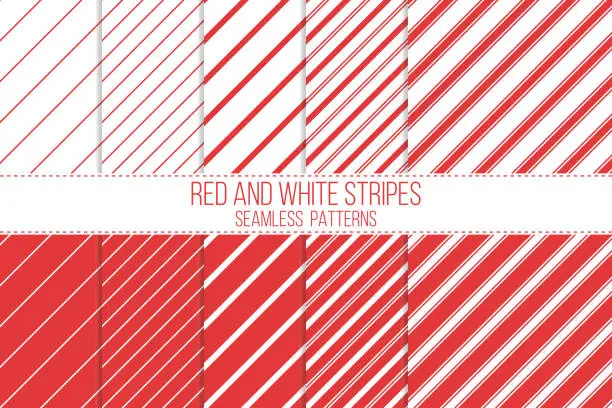 Vector illustration of red and white stripes, seamless patterns set