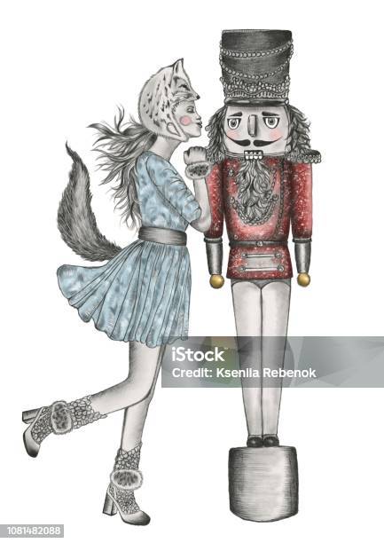 Woman Wearing Fox Costume Kissing Nutcracker Stock Illustration - Download Image Now - Nutcracker, Ballet, Adult
