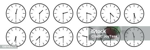 Horizontal Set Of Analog Clock Icon Notifying Each Half An Hour Time Isolated On Whitevector Illustration Stock Illustration - Download Image Now
