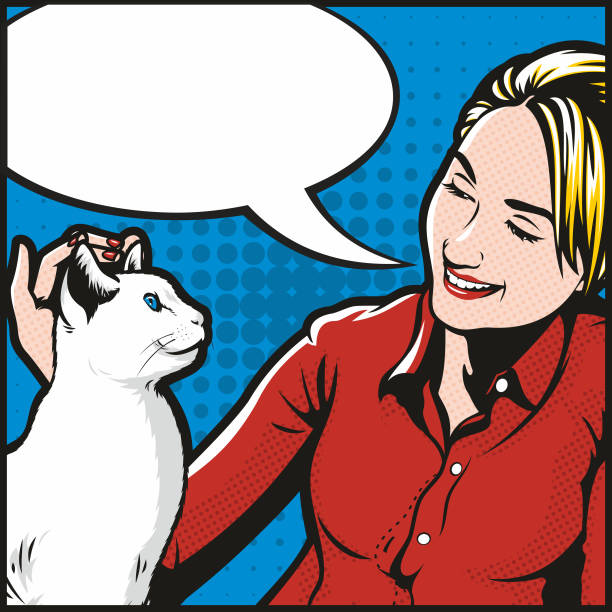 illustrations, cliparts, dessins animés et icônes de fille avec chat - comic book animal pets kitten