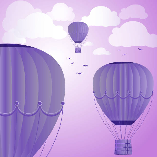 istock Large colored balloons soar against the evening sky, clouds and birds. Vector illustration for your design. 1081490788