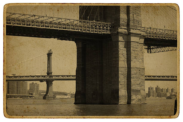istock Brooklyn and Williamsburg Bridges with Aged Postcard Look 108149223