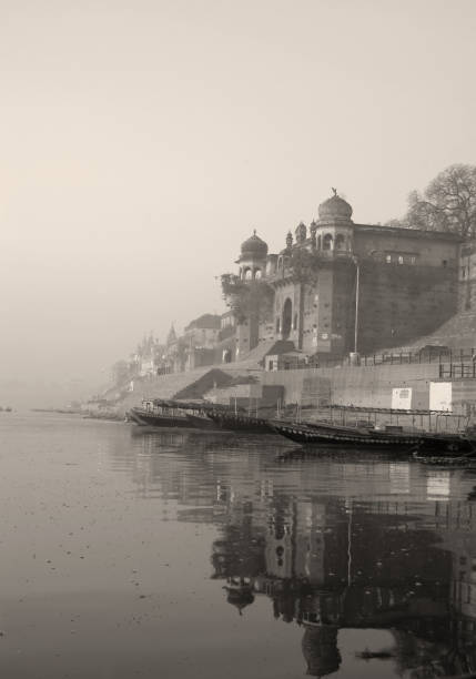 istock Reflection of Palace on Ganga River India, Black and White 108149555