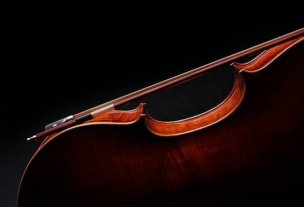 violonchelo silueta con arco sobre fondo negro - chello fotografías e imágenes de stock