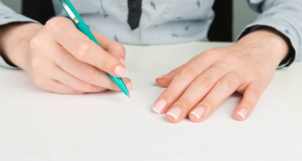 istock female hand writing on a white background 1081500656