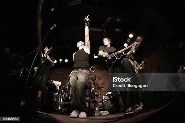 Band Performing On Stage Fisheye Stock Photo - Download Image Now - Rock Group, Stage - Performance Space, Performance Group