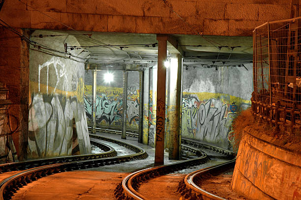 Graffiti in Train Tunnel stock photo