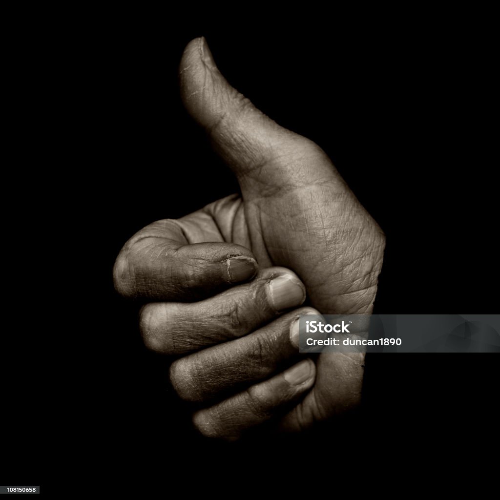Mano dando pulgares arriba gesto, en blanco y negro - Foto de stock de Acuerdo libre de derechos