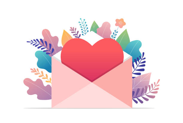 Happy Valentines day, love letter concept. Big envelope with red heart, romantic background, banner design Happy Valentines day, love letter concept. Big envelope with red heart, romantic background, banner design template large envelope stock illustrations