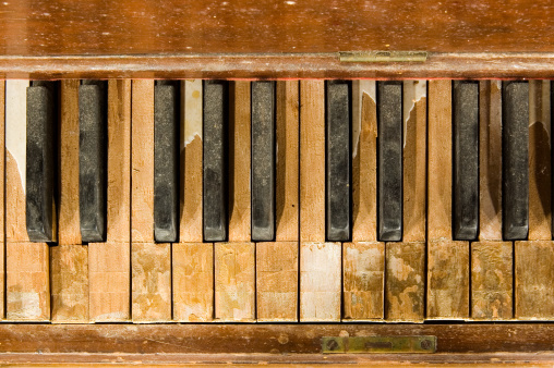 Detail of church organ keyboard closeup