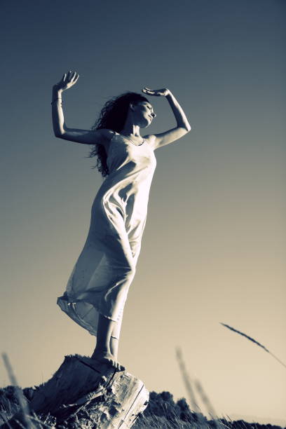 istock Young Woman Standing on Tree Stump, Toned 108151012