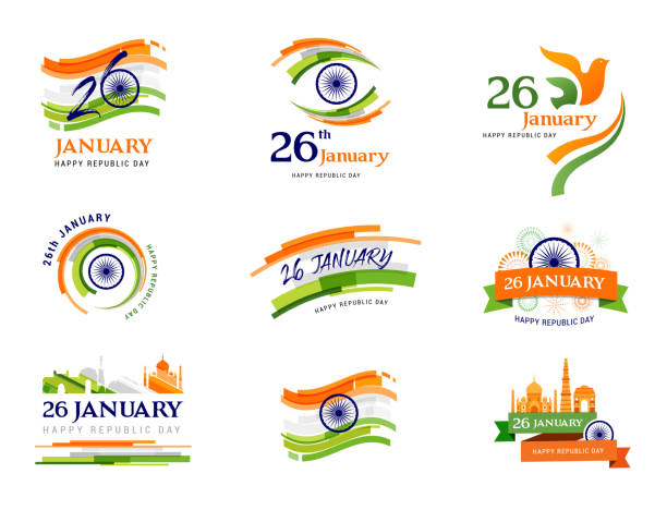 tag der indischen republik konzept, design, banner, poster und logo - indian flag india flag celebration stock-grafiken, -clipart, -cartoons und -symbole