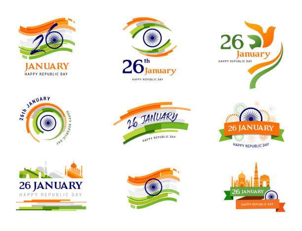 projekt koncepcyjny, baner, plakat i logo z okazji dnia republiki indyjskiej - india gate delhi new delhi stock illustrations