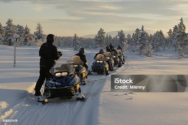 Snowmobile Expedition Winter Stock Photo - Download Image Now - Snowmobile, Finnish Lapland, Finland