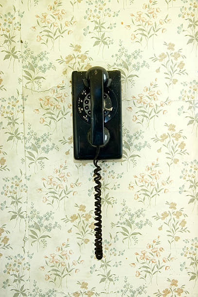 Old and vintage phone on wall
