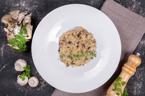 risotto with mushrooms stock photo