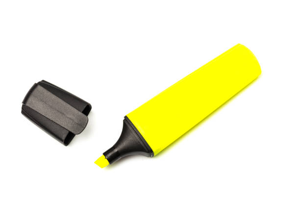 colour highlighter isolated over a white background, close up plan - paper equipment art felt tip pen imagens e fotografias de stock