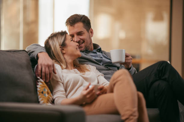 istock Beautiful couple having coffee 1081519048