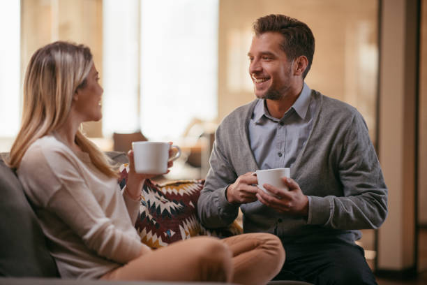 istock Beautiful couple having coffee 1081521320