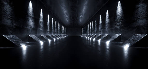istock Dark Empty Sci Fi Futuristic Modern Alien Ship Corridor Tunnel Grunge Concrete Material And White Led Lights With Reflections Background Concept 3D Rendering 1081528104
