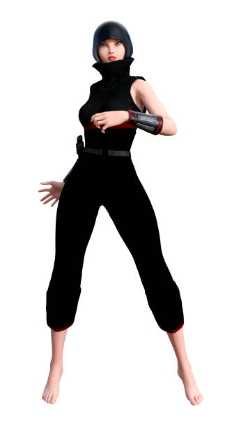 istock 3D illustration female ninja on white 1081534630