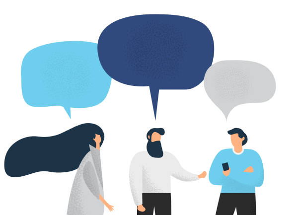 istock Flat style illustration, businessmen discuss social network, news, chat, dialogue speech bubbles. 1081535786