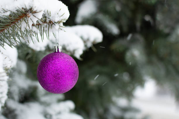 istock Decorated Christmas tree outdoors. Christmas greeting card. 1081544022