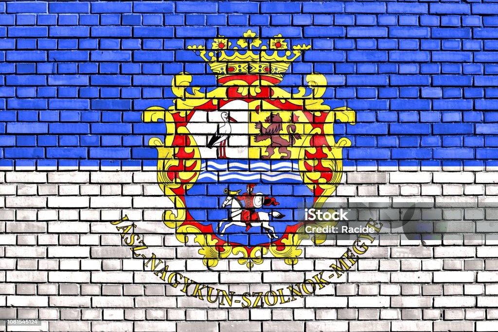 flag of Jasz-Nagykun-Szolnok County painted on brick wall Abstract Stock Photo