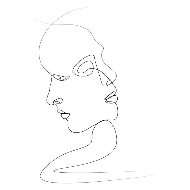 Abstract face one line Two silhouettes of people drawn with one line. Simple vector illustration. Isolated on a white background. portrait drawings stock illustrations
