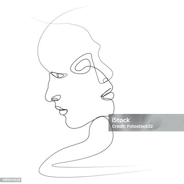 Abstract Face One Line Stock Illustration - Download Image Now - Human Face, Line Art, Anthropomorphic Face