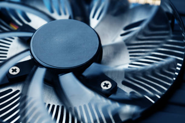 Computer cooler fan, macro shoot stock photo