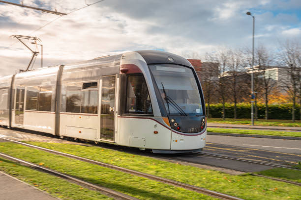 istock Tram in Motion on a Tramway Running along a Street 1081555942