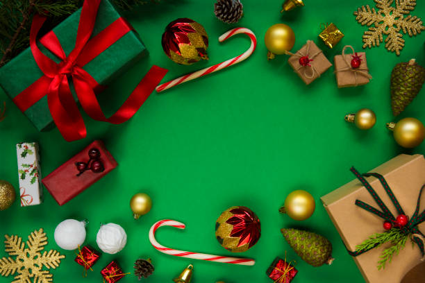 istock Christmas decoration, ornaments and garland frame background 1081556206