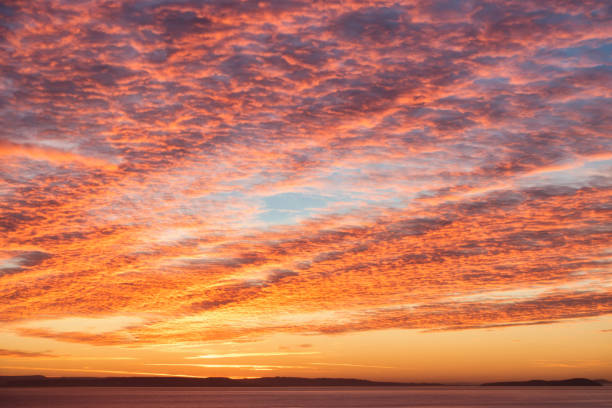 巻積雲の雲が付いている劇的な日の出うなぎ空 - cirrocumulus ストックフォトと画像