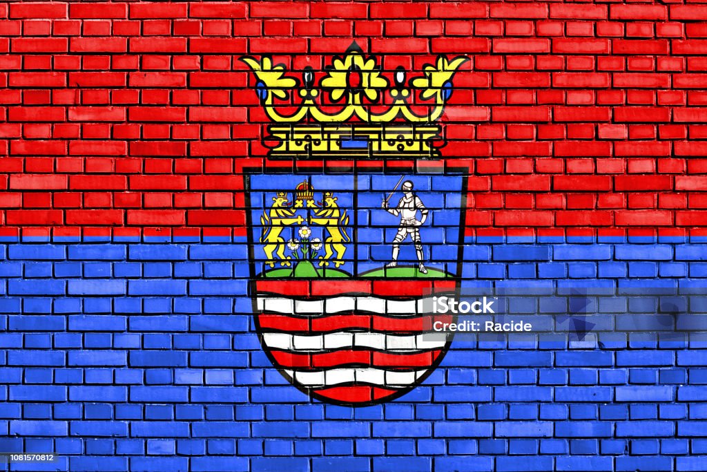 flag of Gyor-Moson-Sopron County painted on brick wall Abstract Stock Photo