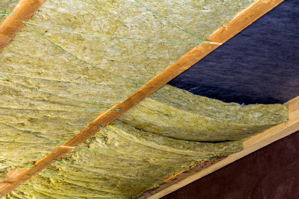 istock Thermal insulation mineral rock wool installation at the new building attic ceiling 1081573380