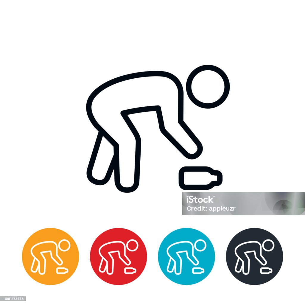 Person Picking Up Trash Icon An icon of a person picking up trash. The icons have editable strokes/lines. Garbage stock vector