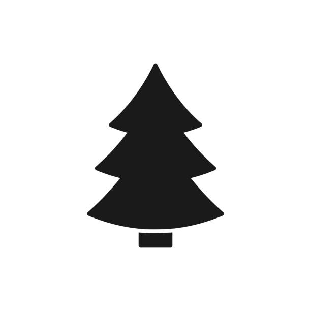 illustrations, cliparts, dessins animés et icônes de icône isolé noir de sapin sur fond blanc. silhouette d’arbre de noël. design plat. - fir tree christmas tree isolated