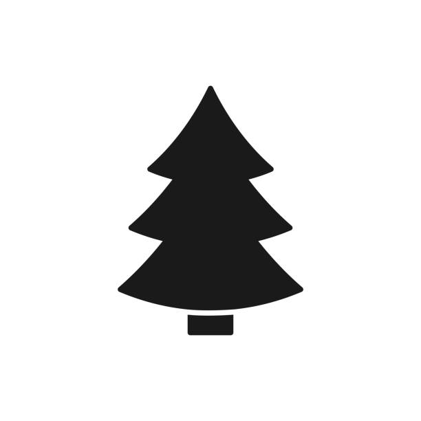 黒は、白い背景の上のモミの木のアイコンを分離しました。クリスマス ツリーのシルエット。フラットなデザイン。 - christmas symbol black white点のイラスト素材／クリップアート素材／マンガ素材／アイコン素材