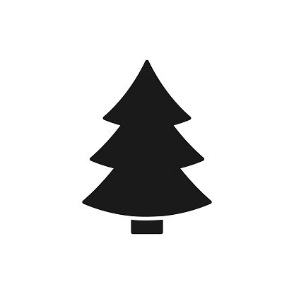 Black isolated icon of fir tree on white background. Silhouette of Christmas tree. Flat design