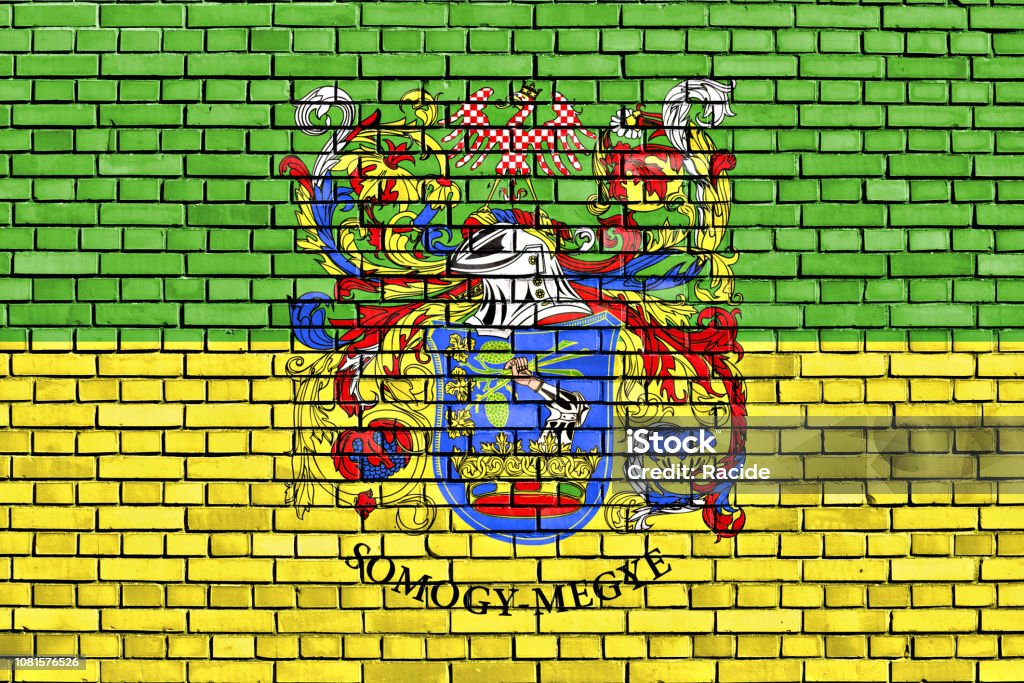 flag of Somogy County painted on brick wall Abstract Stock Photo
