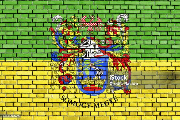 Flag Of Somogy County Painted On Brick Wall Stock Photo - Download Image Now - Abstract, Architecture, Art