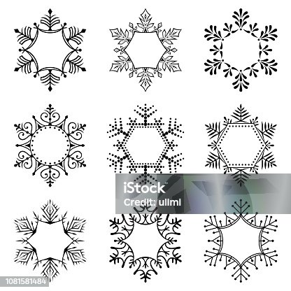istock Snowflakes, design elements, frames for text 1081581484