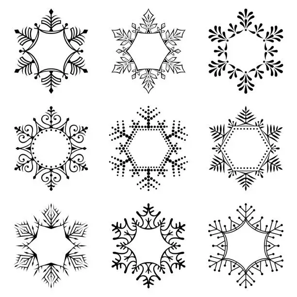 Vector illustration of Snowflakes, design elements, frames for text