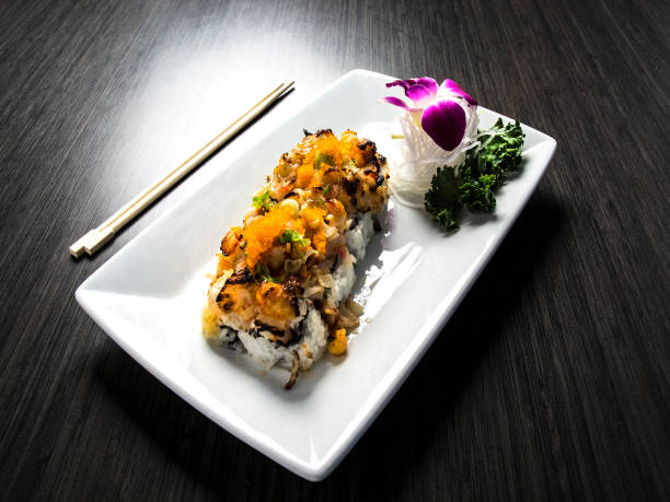 istock Saporro Sushi Roll With Purple Orchid 1081582938