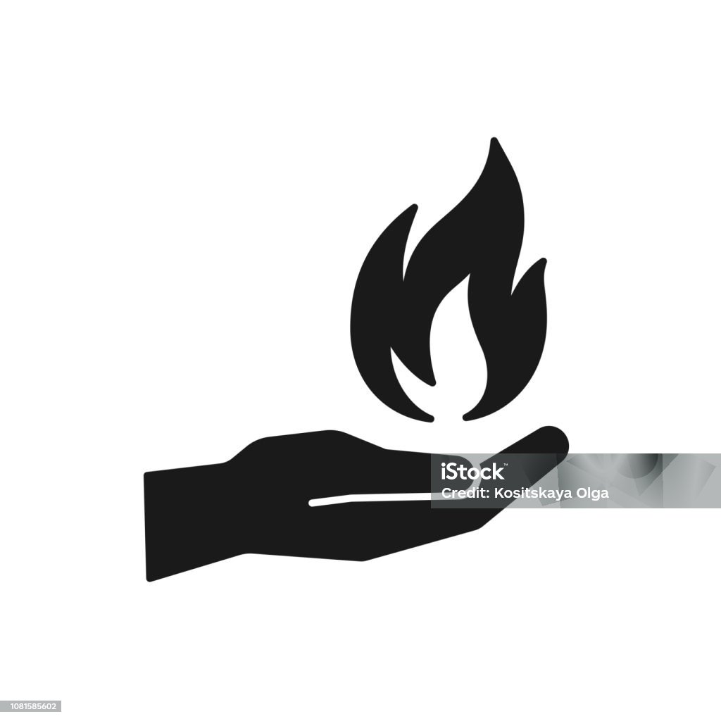 Black isolated icon of flame in hand on white background. Silhouette of fire and hand. Flat design. Black isolated icon of flame in hand on white background. Silhouette of fire and hand. Flat design International Multi-Sport Event stock vector