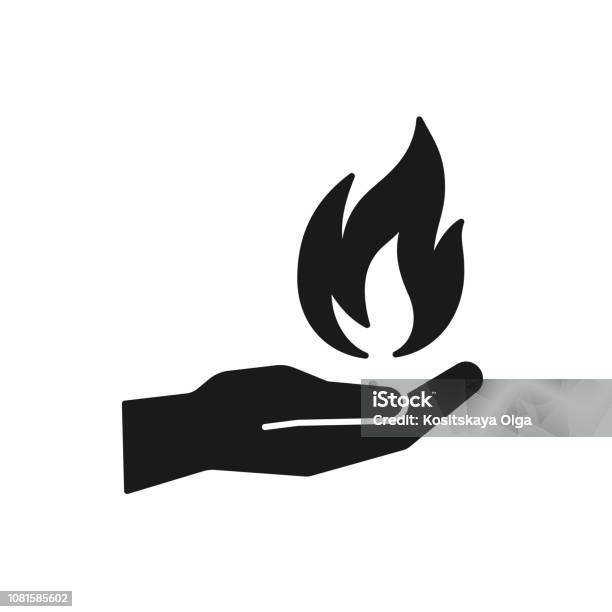 Black Isolated Icon Of Flame In Hand On White Background Silhouette Of Fire And Hand Flat Design Stock Illustration - Download Image Now