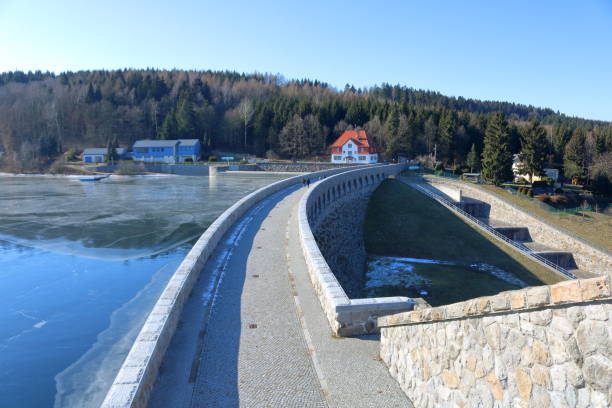 istock dam barrage reservoir Klingenberg in Winter in Germany, Saxony 1081586446